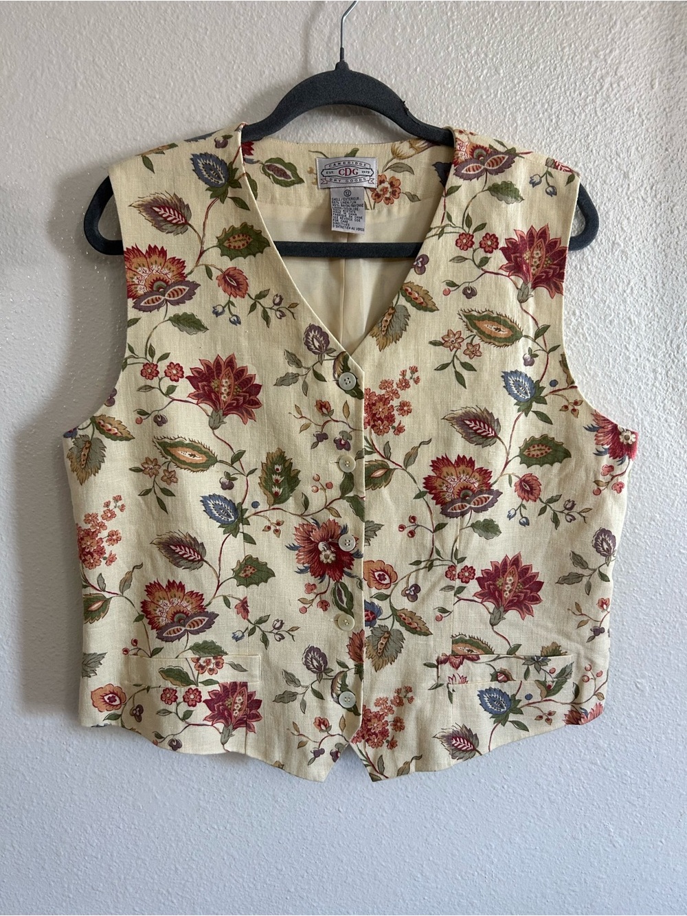 Vintage Cambridge Dry Goods Floral Linen Blend Vest Womens Size 12